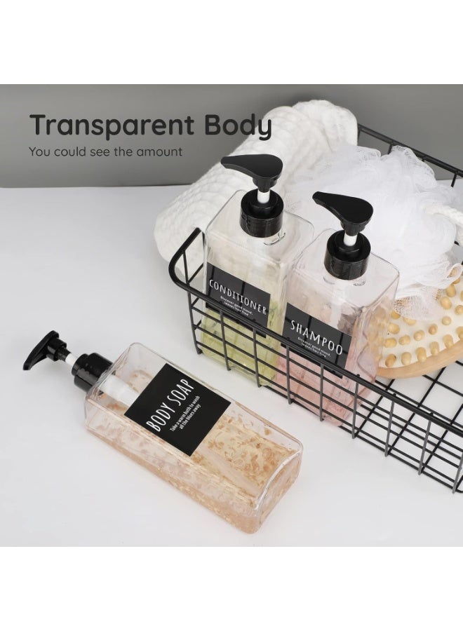 هومستر مجموعة ملء شامبو ومستحضرات العناية بالشعر، 3 عبوات، توزيع متجانس بضغط ناعم، تصميم مقاوم للتسرب بخيوط برغي، زجاجات بلاستيكية ممتلئة وقوسة ضد الانزلاق والتمزق، زجاجات دش مع ملصقات مضادة للانزلاق، منظم حمام لشامبو ومستحضرات العناية بالشعر وغسول الجسم، (شفافة/أسود، 500 مل) - Image 4